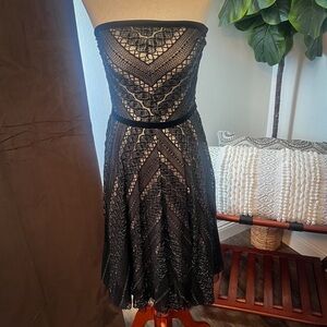 Arden B. Strapless Black & Gold Tulle A-Line Dress